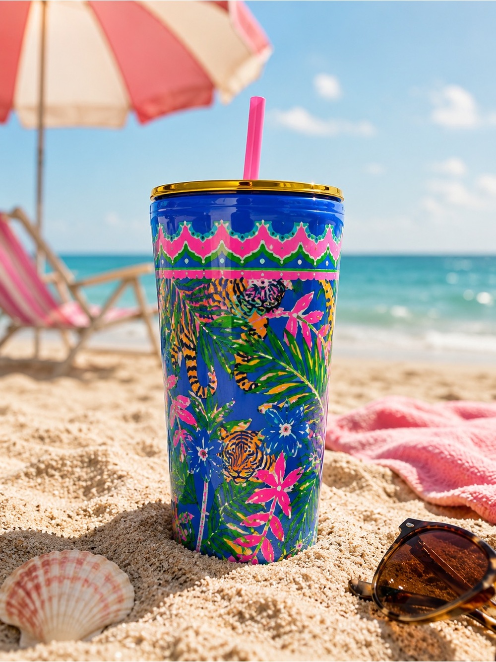 Lilly Pulitzer How You Like Me Prowl 24 oz Tumbler Hidden Tigers Double Wall BPA